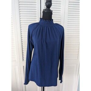 Chicos Blouse Women's XL/3 Royal Blue Smocked Neck Cuffs Flowy Boho Chic Peasant